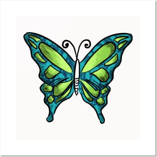 Blue Green Butterfly Posters and Art